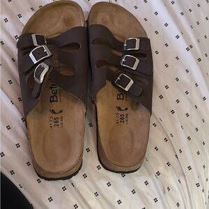 Birkenstock (Betula) Florida brown suede felt material, 3 grey chrome straps